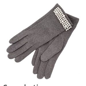 Grey Fashion Gloves  with Pearls